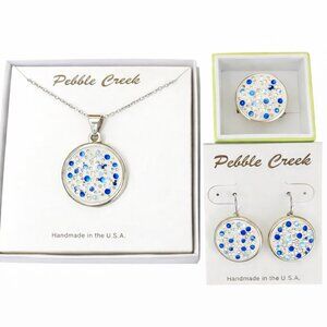 Handcrafted Swarovski Sapphire Crystal & Clay Round Pendant Set